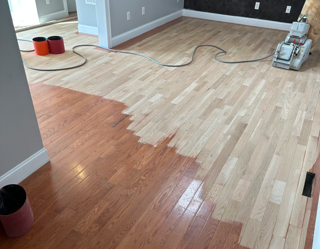 Hardwood Refinishing in Progress