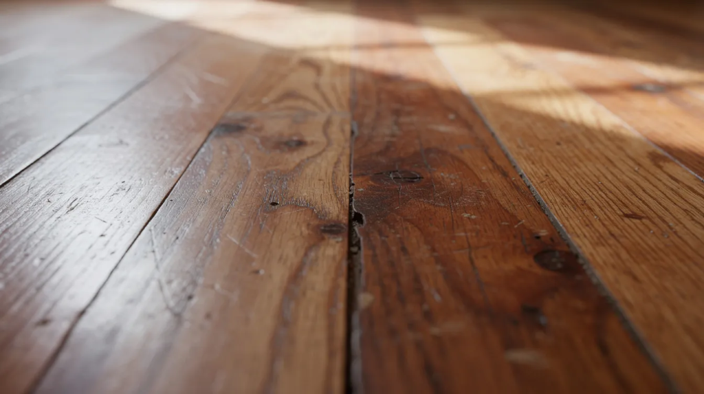 close up of aged red oak hardwood